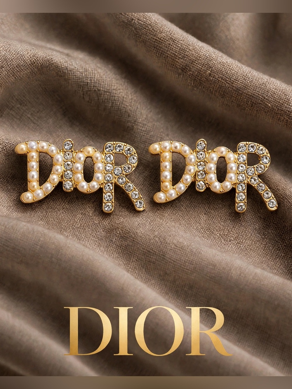Dior Gold-Tone 'DIOR' Pearl & Crystal Logo Earrings - Gold